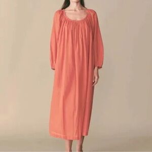 Dôen Coral Orange Organic Cotton Long Sleeve Nightgown Dress